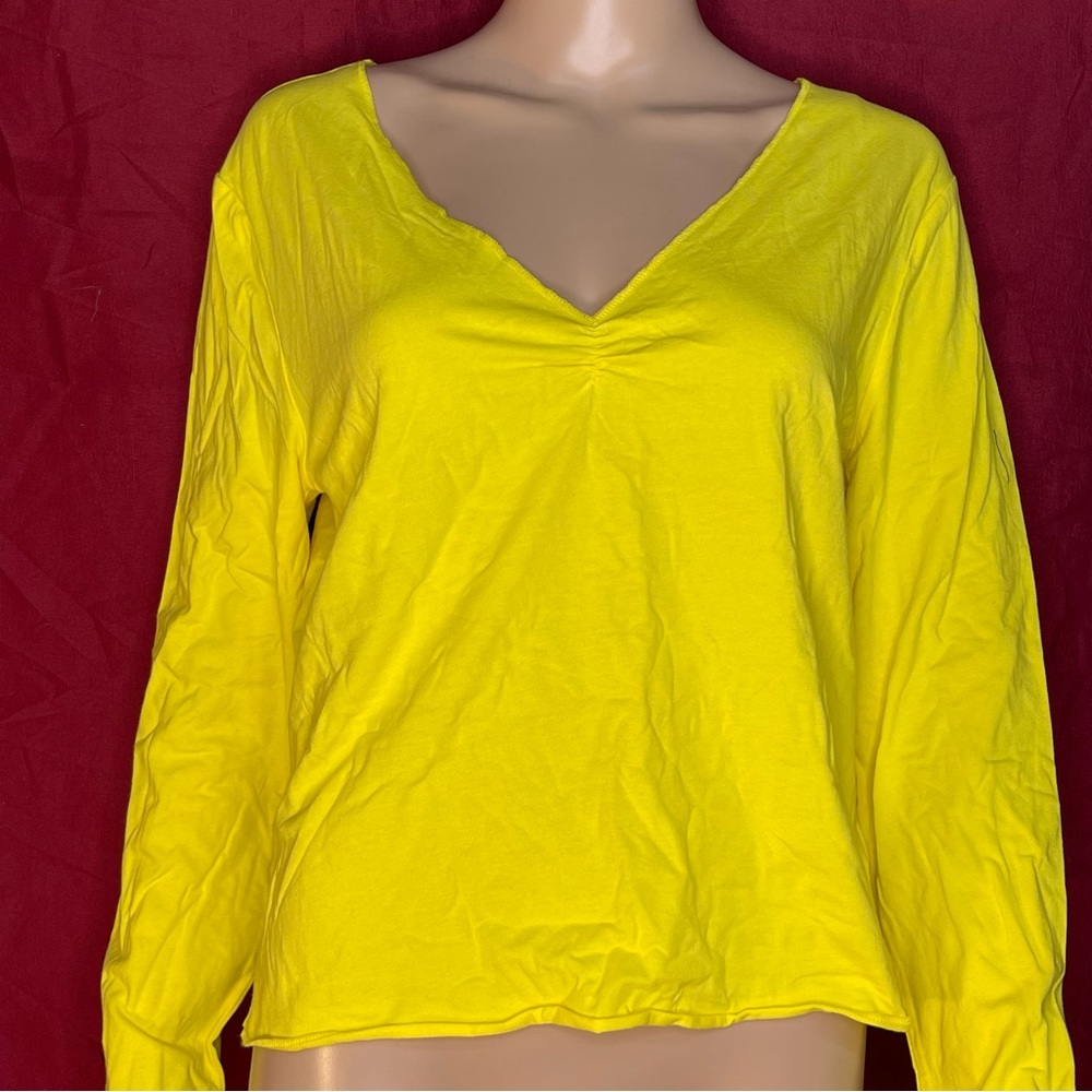 Wild Fable Vivid Yellow Long Sleeve Low Cut V-Neck Top XXL